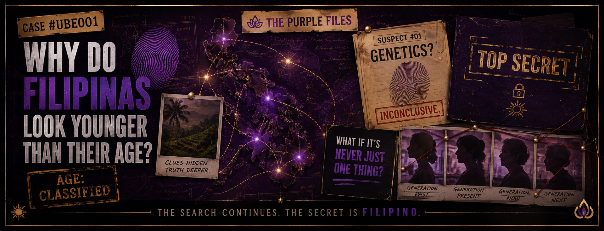 THE PURPLE FILES case board asking why Filipinas look younger than their age