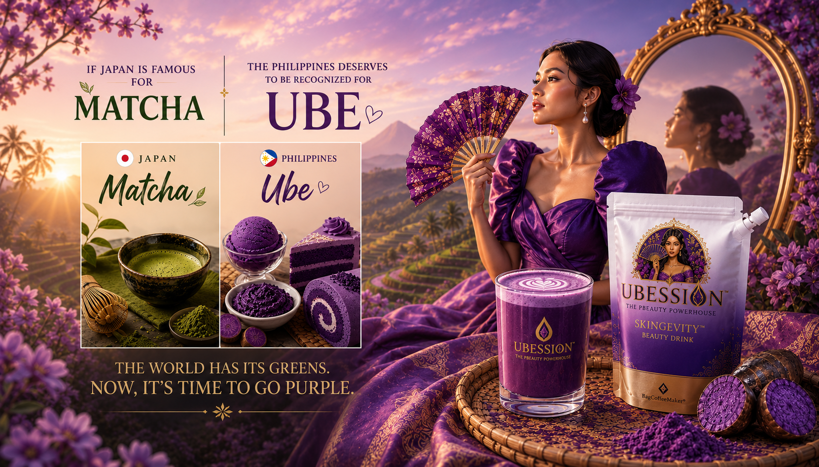 If Japan is famous for matcha, the Philippines deserves to be recognized for ube — UBESSION SKINGEVITY beauty drink campaign visual